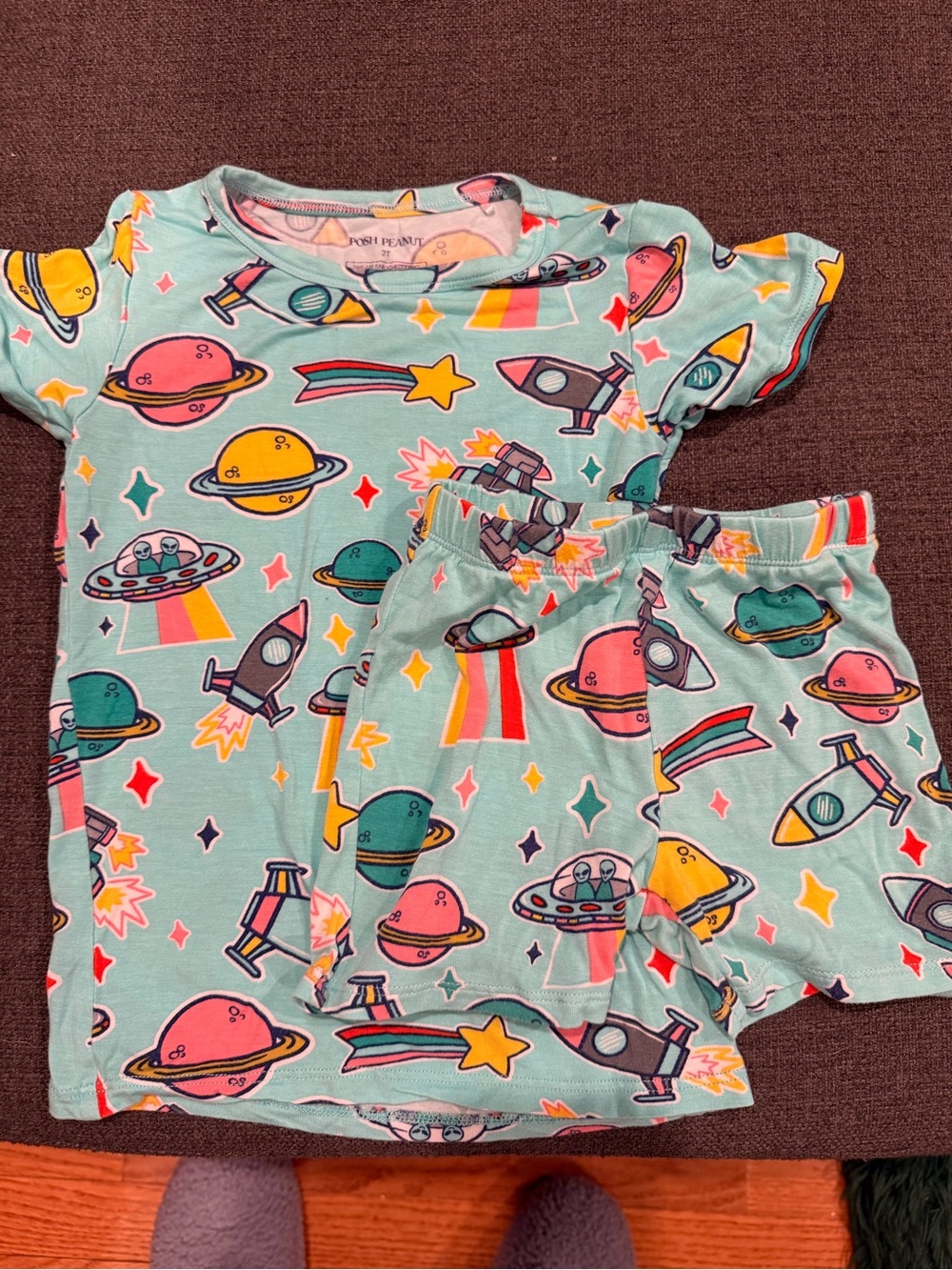 Posh Peanut Kids' Mint Space Rocket Pajama Set